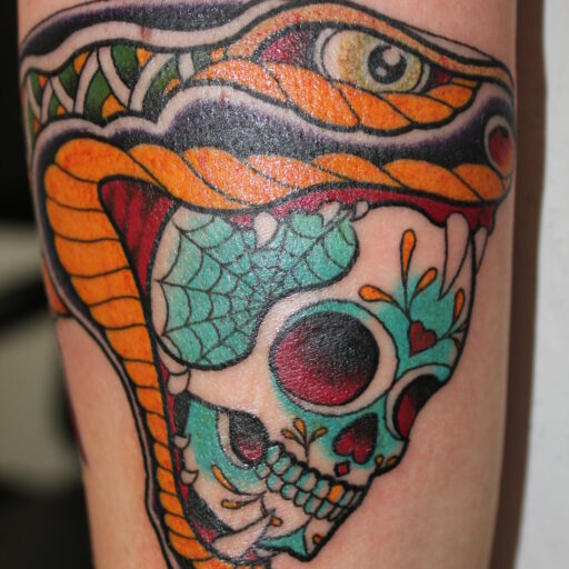 old school snake and skull tattoo and design eternal tattoos by Simeon Amsterdam